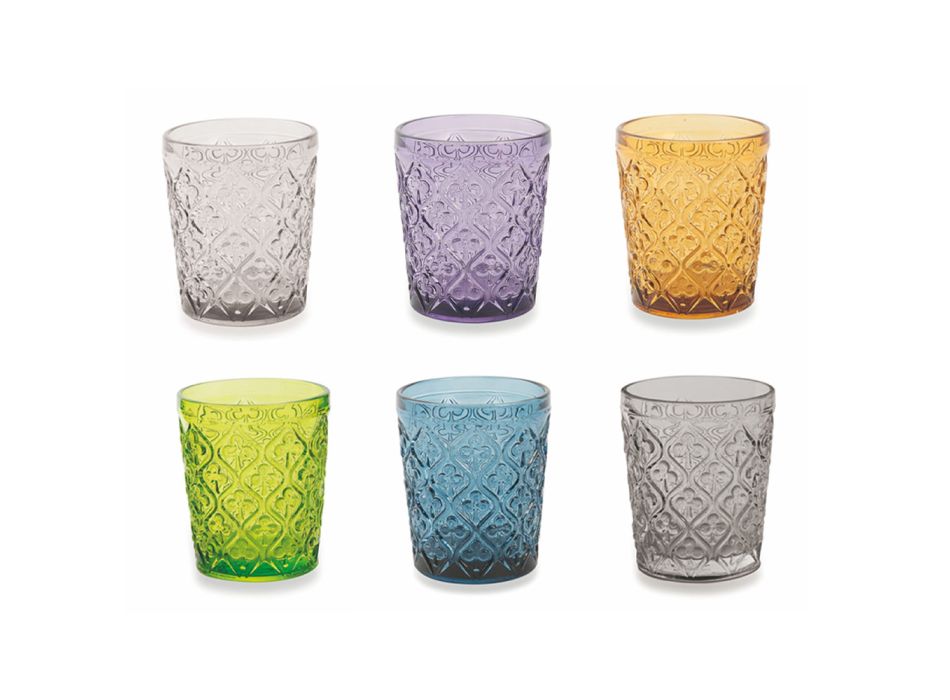 Farvede glas vandglas med arabesk dekorationer 12 stykker - Marokko Viadurini