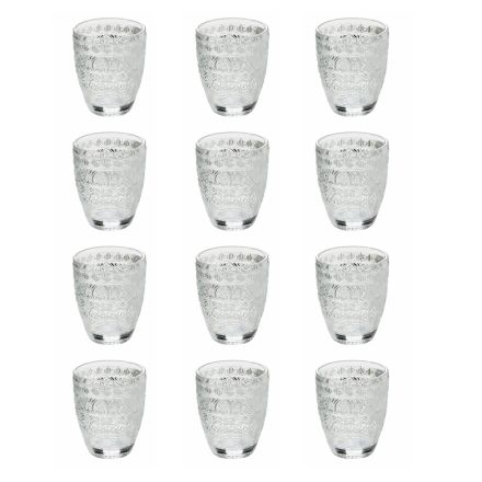 Gennemsigtige glas vandglas med arabesk dekorationer 12 stk - Folk Viadurini