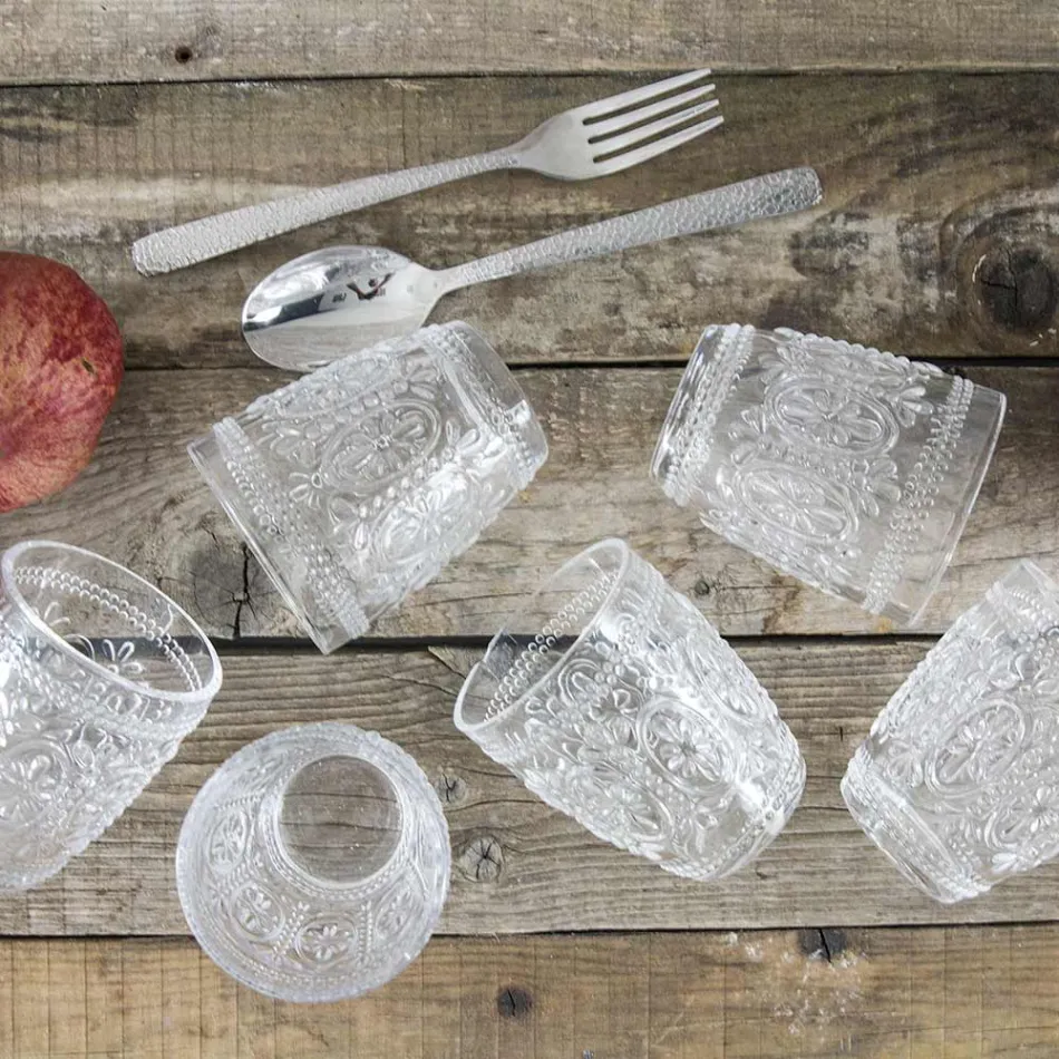 Dekorerede gennemsigtige glas vandglas 12 dele - Palazzo Viadurini