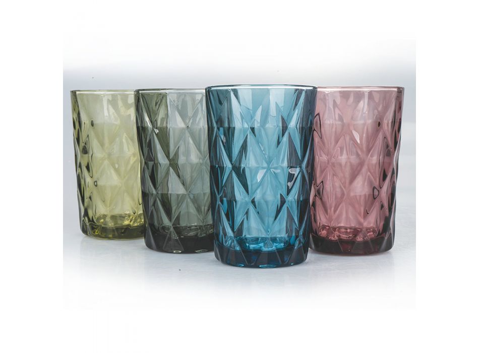 Højt glas i farvet glas til drikkevarer 12 dele - renæssance Viadurini