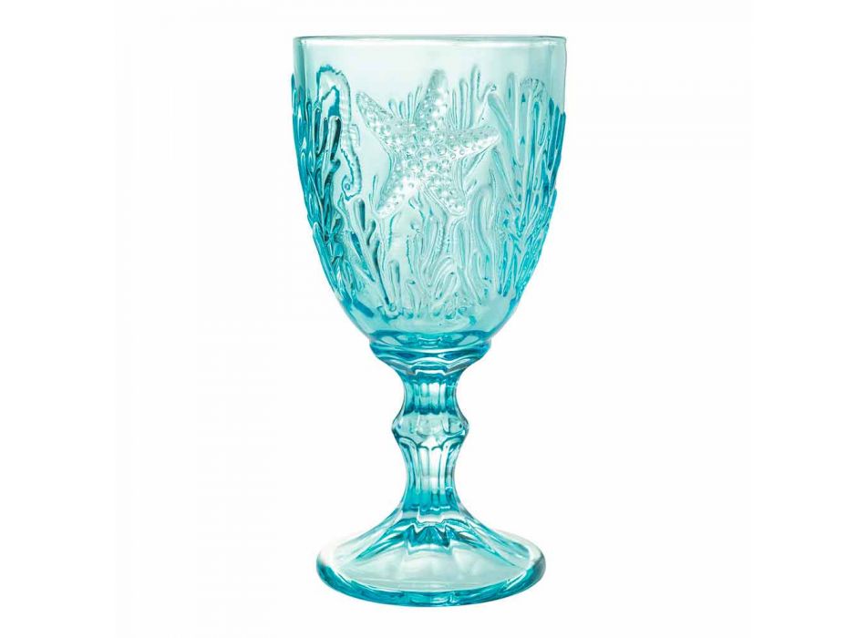 Briller Vin- eller vandfarvet glas Marine dekor 12 stykker - Mazara Viadurini