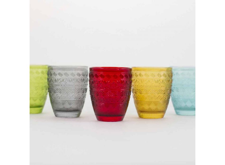 Moderne farvet glas serveringsbriller til vand - Folk Viadurini