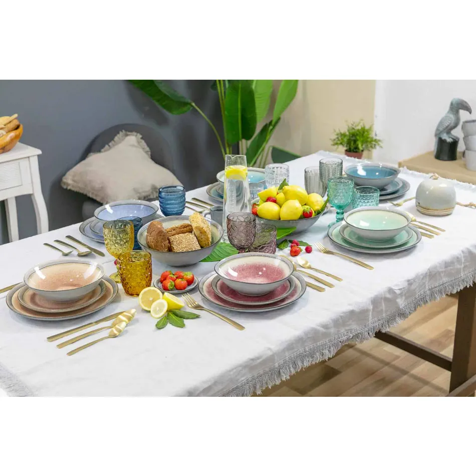 Moderne farvet glas dekoreret briller, der serverer vand 12 stykker - blanding Viadurini