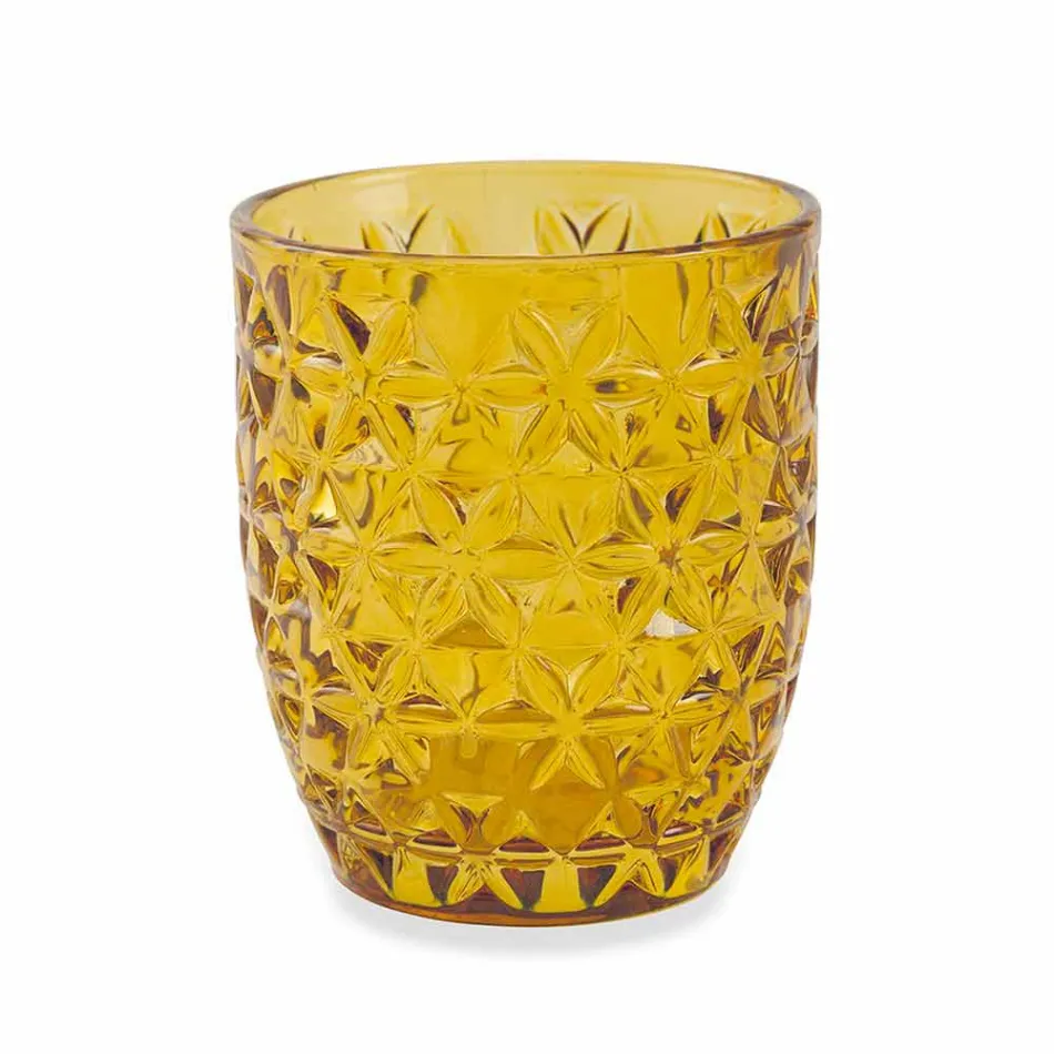 Moderne farvet glas dekoreret briller, der serverer vand 6 stykker - blanding Viadurini