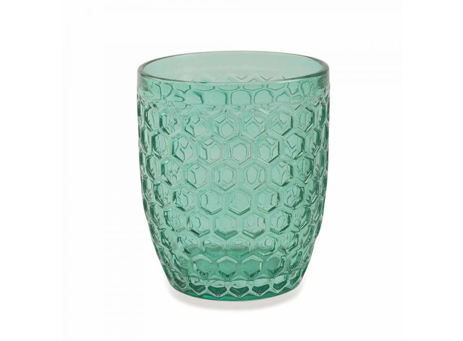 Moderne farvet glas dekoreret briller, der serverer vand 6 stykker - blanding Viadurini