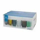 Moderne farvet glas dekoreret briller, der serverer vand 6 stykker - blanding Viadurini