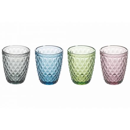 Briller til vandservice i dekoreret farvet glas 12 dele - Brillo Viadurini
