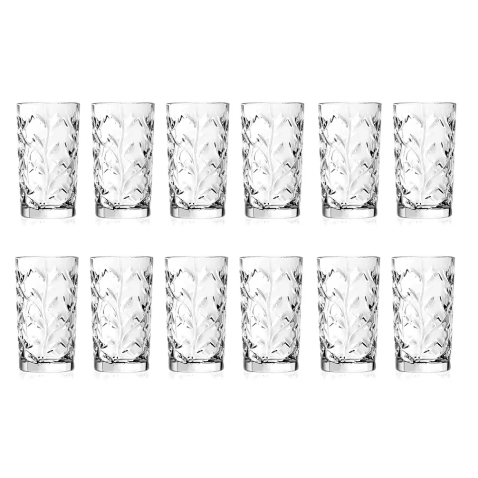 Tall Tumbler Glasses i Eco Crystal Leaf Decoration 12 stk. - Magnolio Viadurini