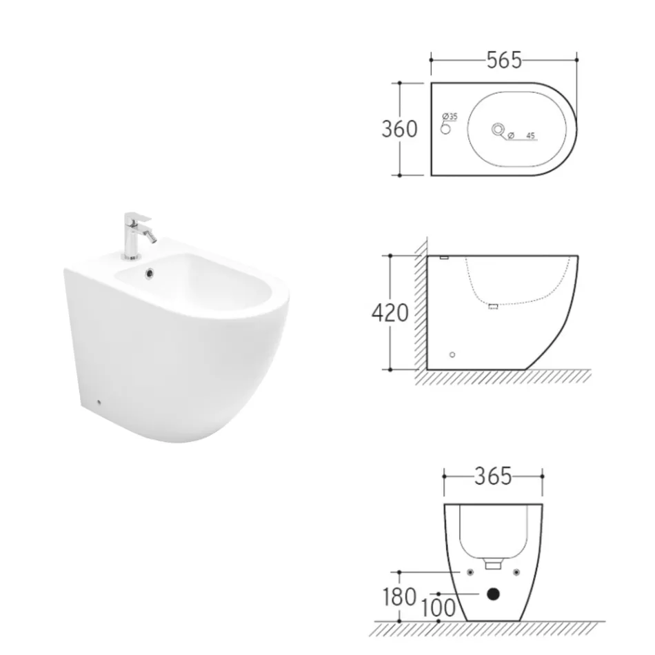 Aralia cyklonisk keramisk bidet med et enkelt hul og et moderne design Viadurini