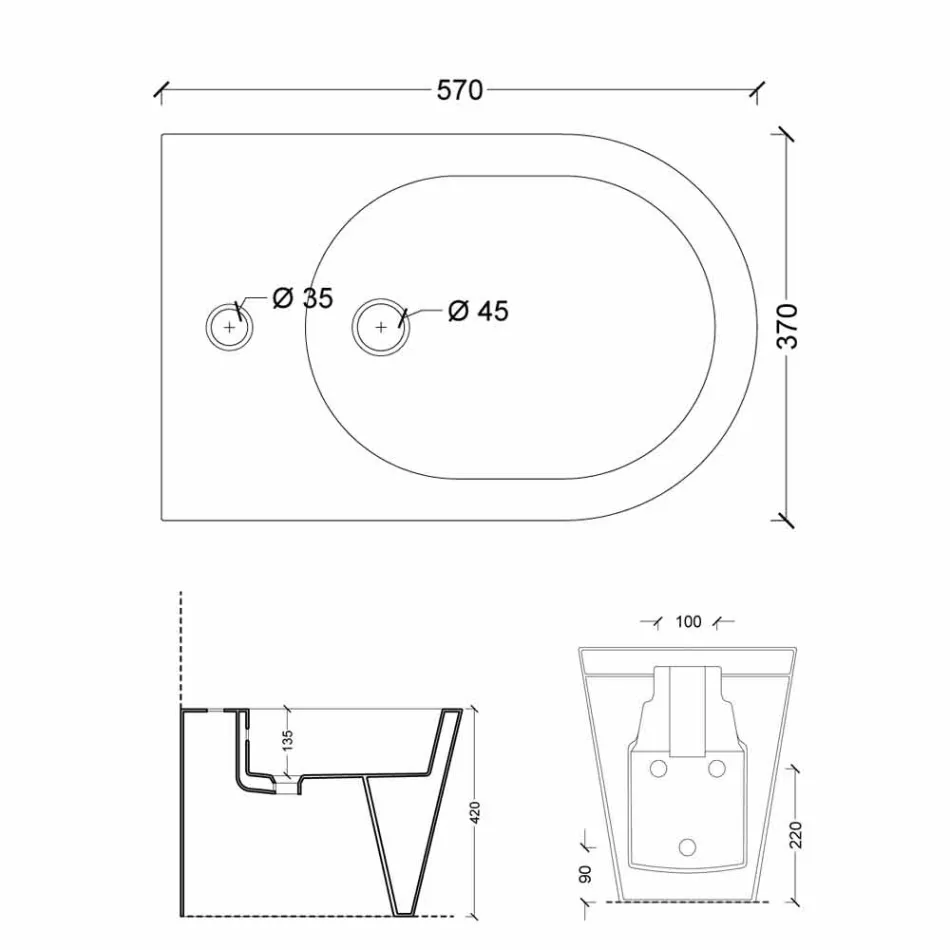 Keramisk bidet Sun 57x37cm moderne design, fremstillet i Italien Viadurini