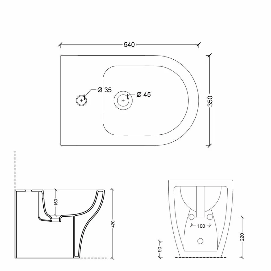 Bidet moderne design i hvid keramik 54x35 cm Star, fremstillet i Italien Viadurini