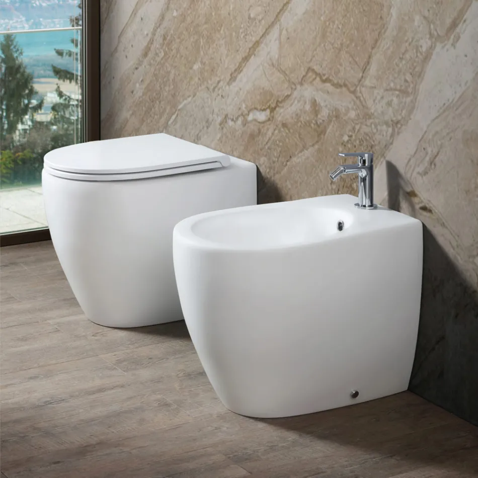 Aster gulvmonteret bidet i mat keramik i to farver og et moderne design Viadurini