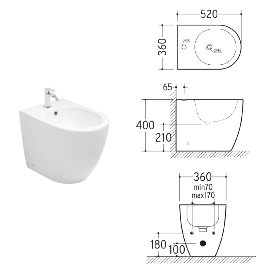 Aster gulvmonteret bidet i mat keramik i to farver og et moderne design Viadurini