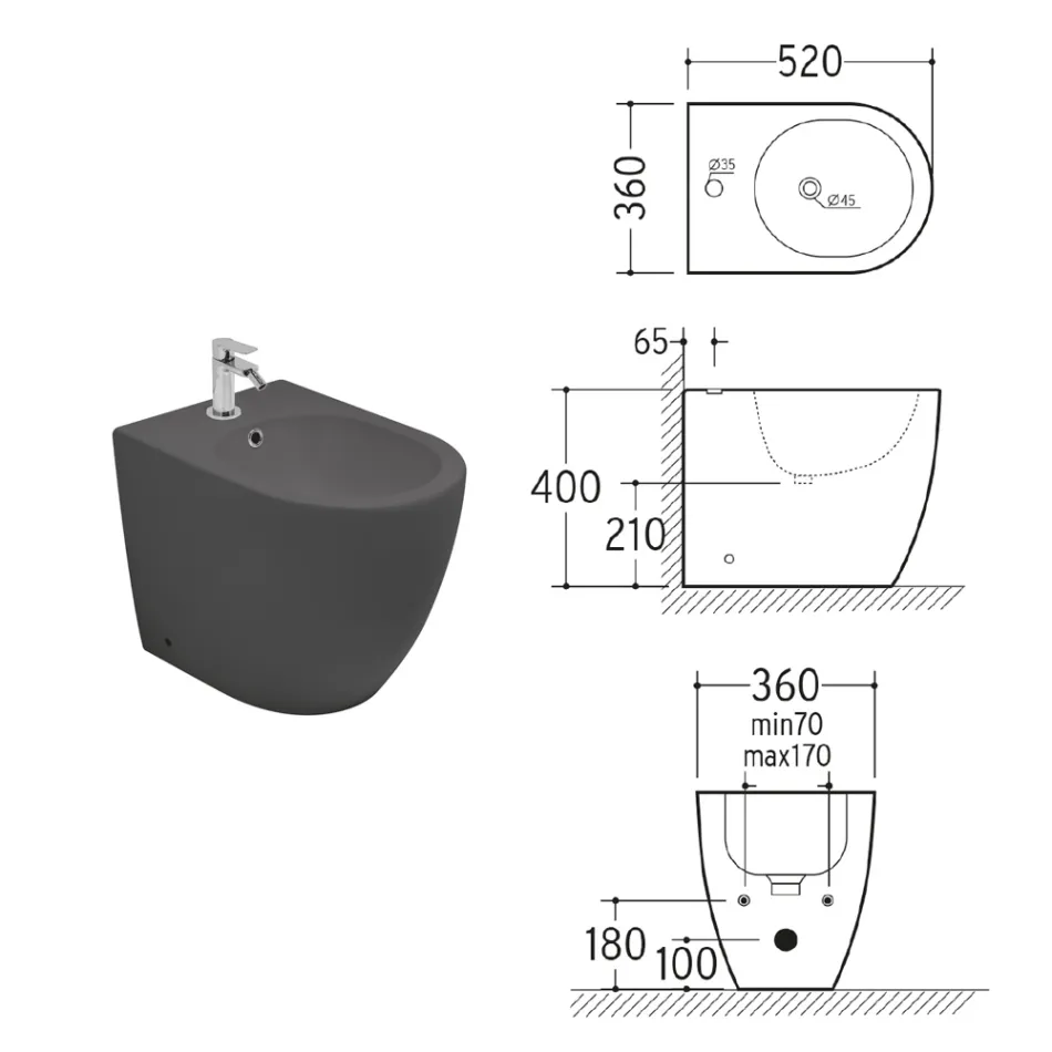 Aster gulvmonteret bidet i mat keramik i to farver og et moderne design Viadurini