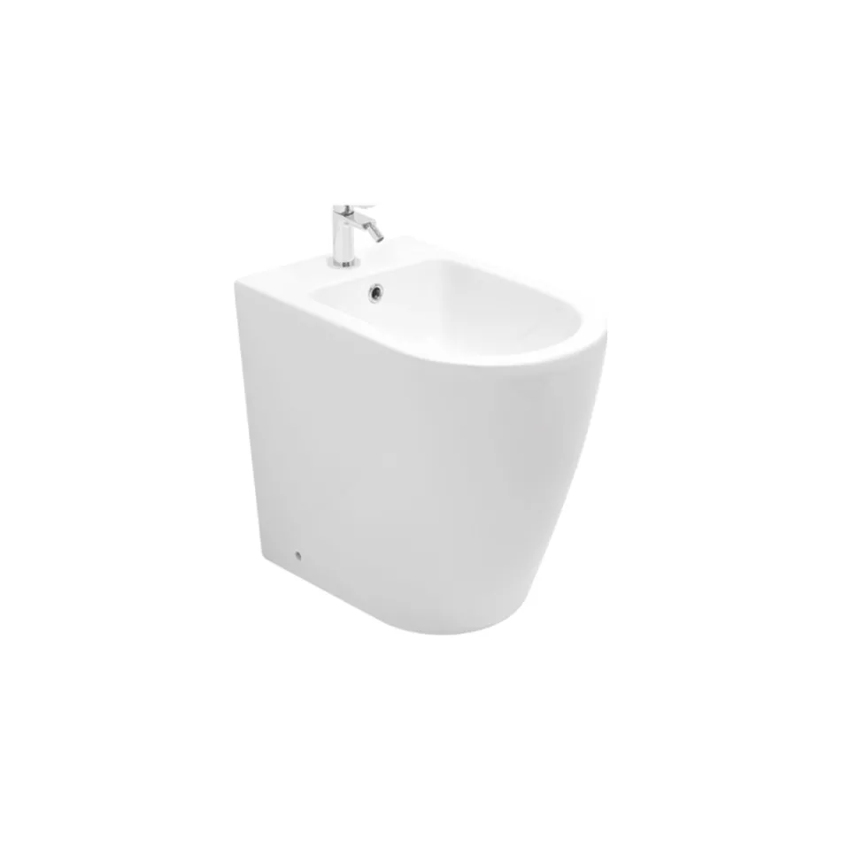 Gulvmonteret bidet med enkelt hul og kantløs teknologi i hvid keramik - Oleandro  Viadurini