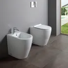 Gulvmonteret bidet med enkelt hul og kantløs teknologi i hvid keramik - Oleandro  Viadurini