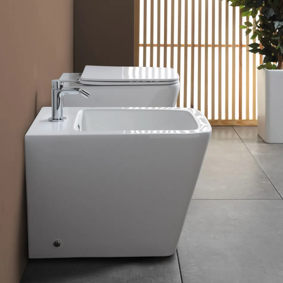 Gulvmonteret bidet med ét hul i hvid keramik med et elegant moderne design - Giunco Viadurini