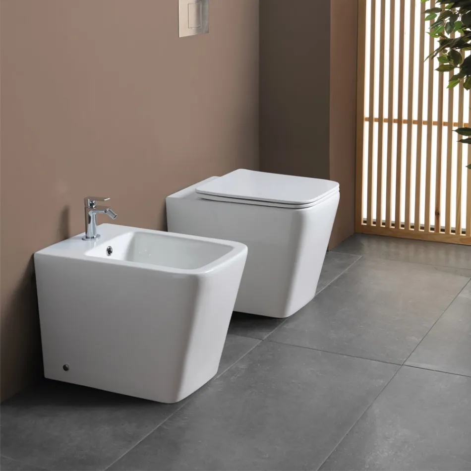 Gulvmonteret bidet med ét hul i hvid keramik med et elegant moderne design - Giunco Viadurini