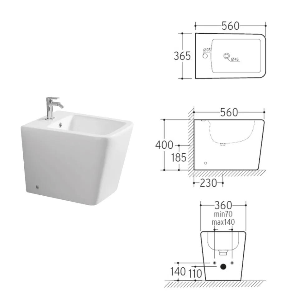 Gulvmonteret bidet med ét hul i hvid keramik med et elegant moderne design - Giunco Viadurini