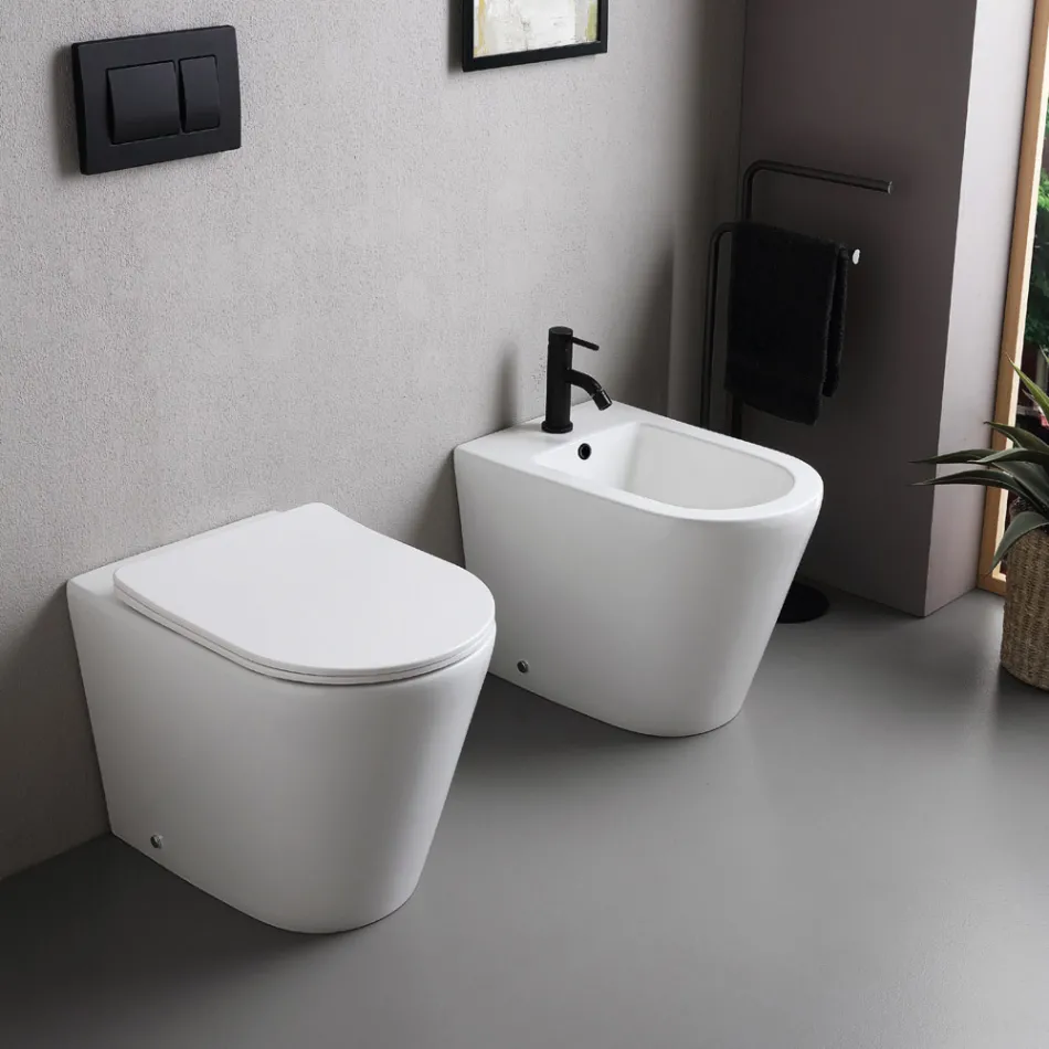 Salice gulvmonteret bidet med ét hul i hvid keramik med et elegant moderne design Viadurini