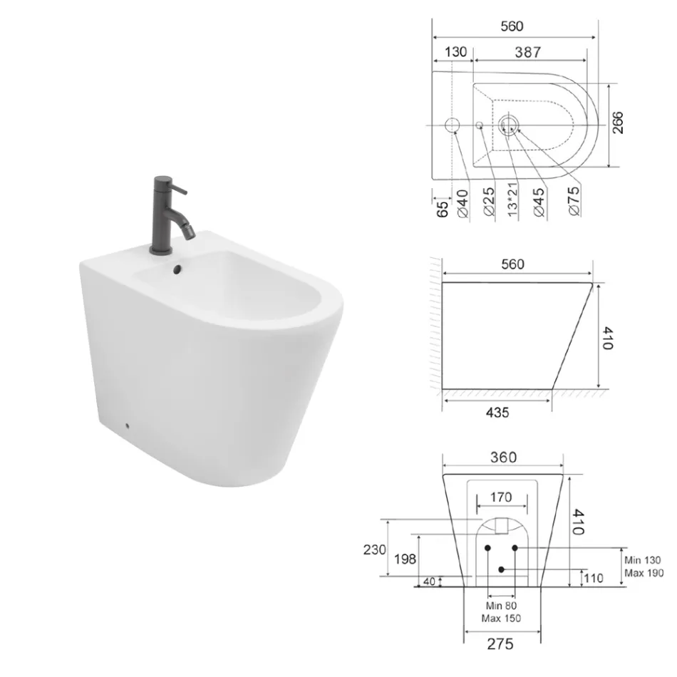 Salice gulvmonteret bidet med ét hul i hvid keramik med et elegant moderne design Viadurini