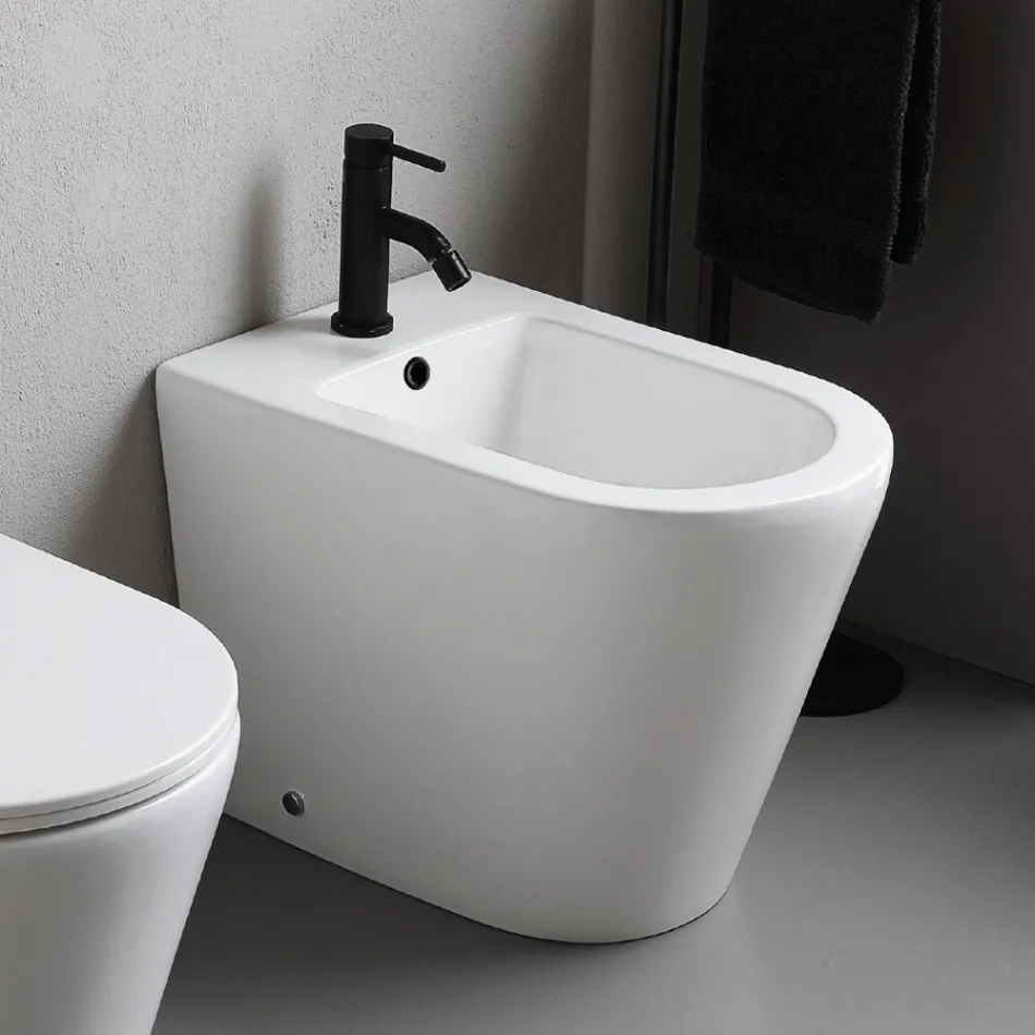 Salice gulvmonteret bidet med ét hul i hvid keramik med et elegant moderne design Viadurini