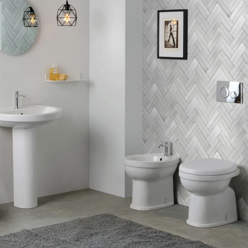 Gulvmonteret bidet med ét hul i hvid keramik med et elegant moderne design - Silica Viadurini