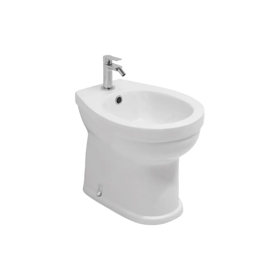 Gulvmonteret bidet med ét hul i hvid keramik med et elegant moderne design - Silica Viadurini