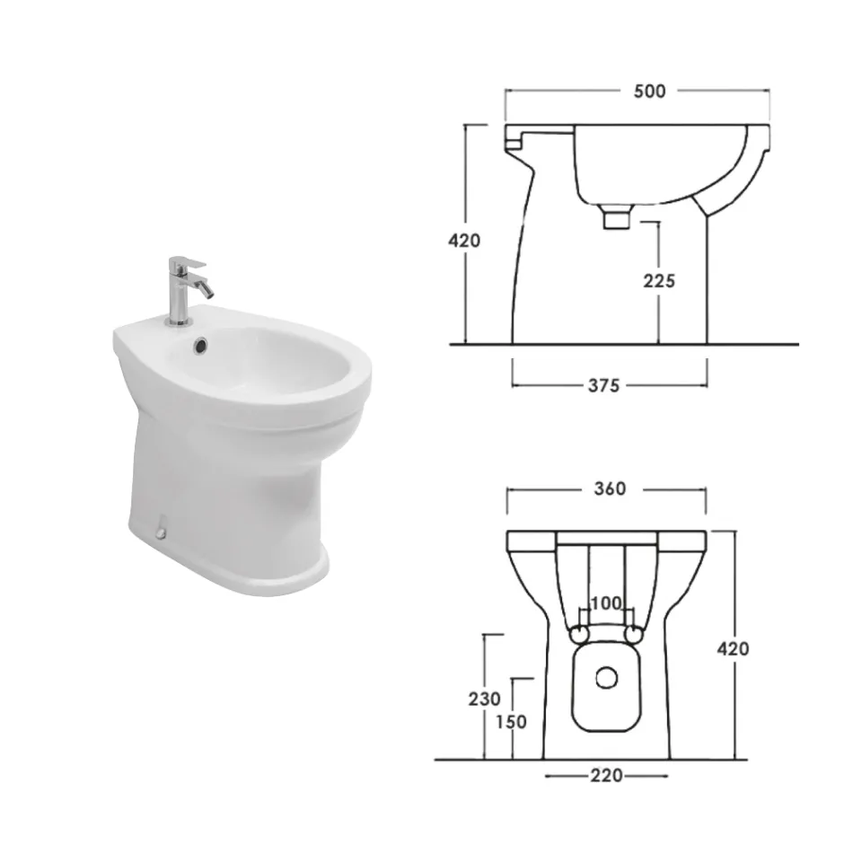 Gulvmonteret bidet med ét hul i hvid keramik med et elegant moderne design - Silica Viadurini