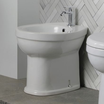 Gulvmonteret bidet med ét hul i hvid keramik med et elegant moderne design - Silica Viadurini