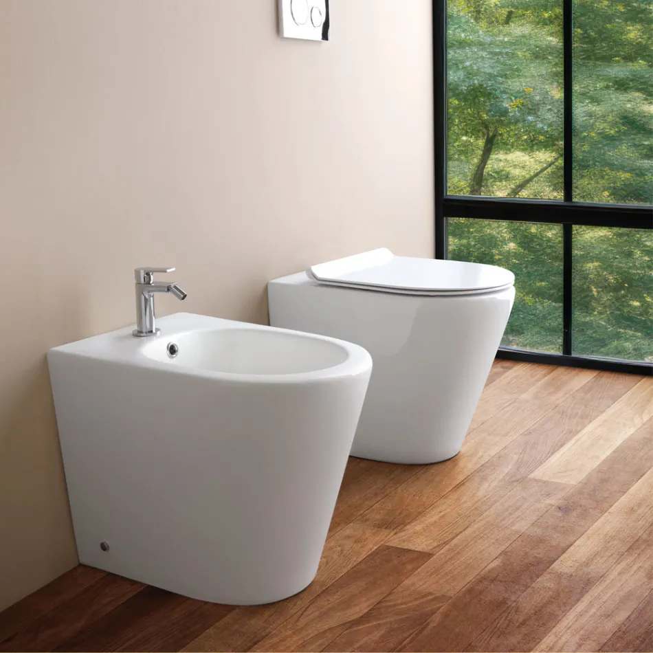 Gulvmonteret bidet med ét hul i hvid keramik med moderne design - Ginepro Viadurini