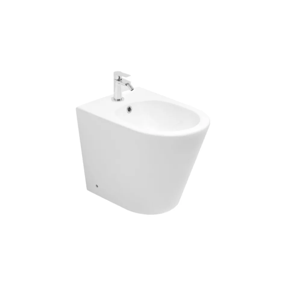 Gulvmonteret bidet med ét hul i hvid keramik med moderne design - Ginepro Viadurini