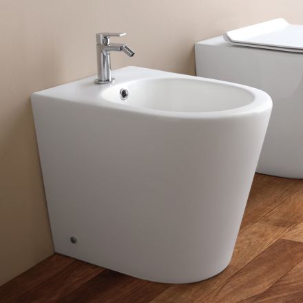 Gulvmonteret bidet med ét hul i hvid keramik med moderne design - Ginepro Viadurini