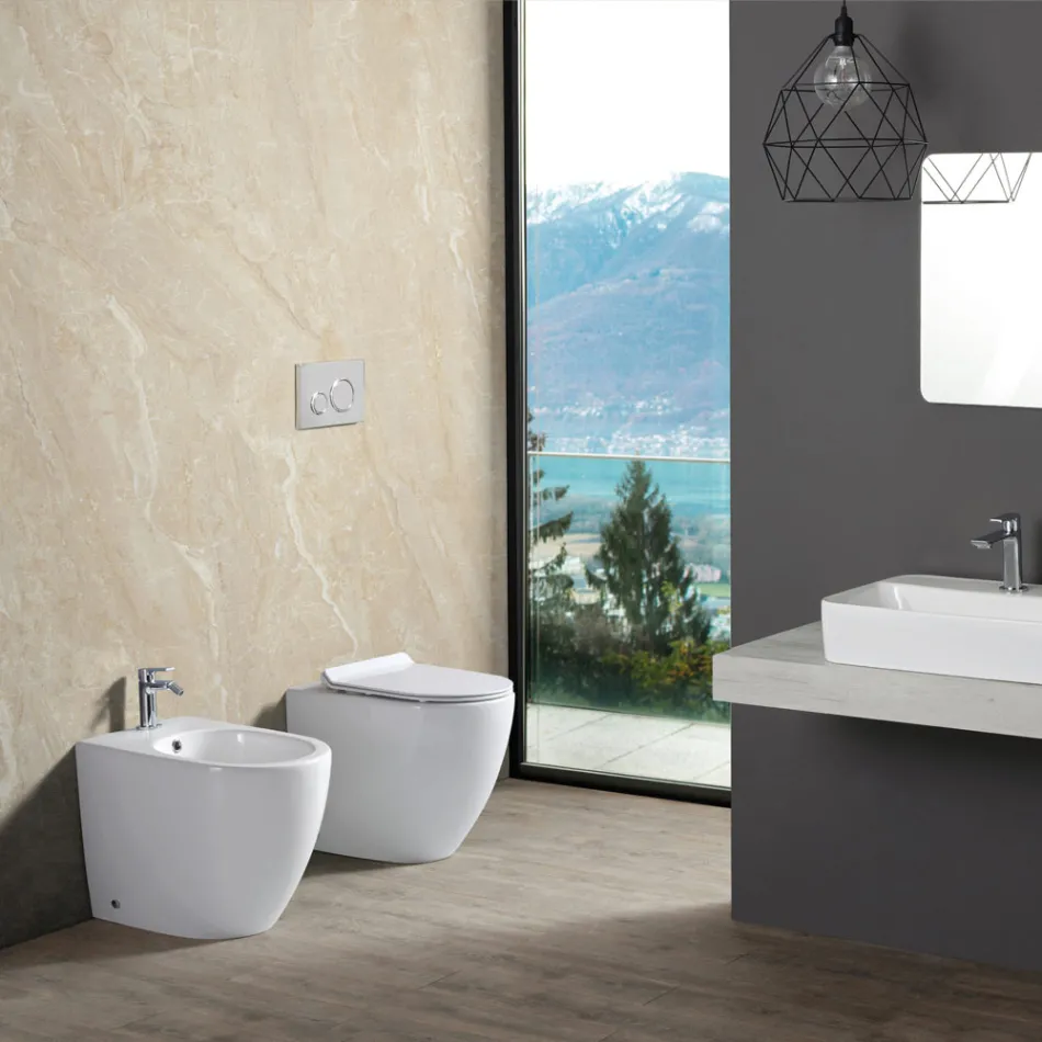 Aster gulvmonteret bidet med ét hul i slidstærk hvid keramik med et moderne design Viadurini