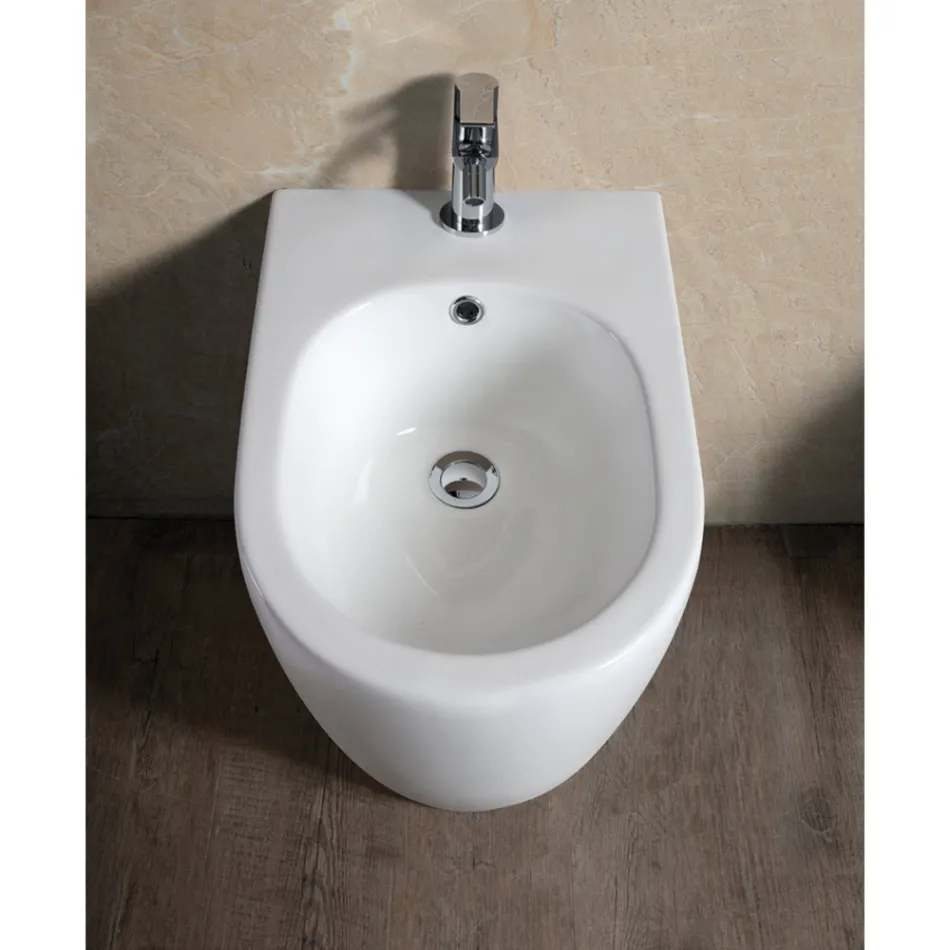 Aster gulvmonteret bidet med ét hul i slidstærk hvid keramik med et moderne design Viadurini