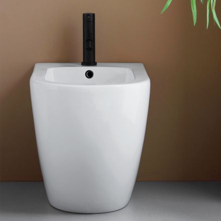 Gulvmonteret bidet med ét hul i slidstærk hvid keramik med et moderne design - Olmo Viadurini