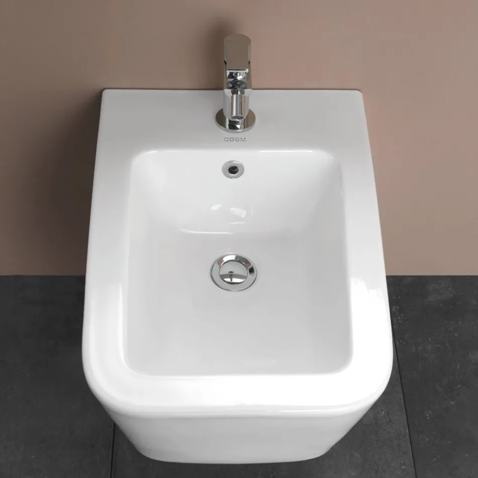 Væghængt bidet med ét hul i hvid keramik med et elegant moderne design - Giunco Viadurini