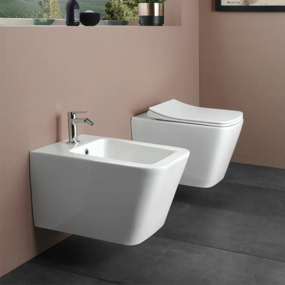 Væghængt bidet med ét hul i hvid keramik med et elegant moderne design - Giunco Viadurini
