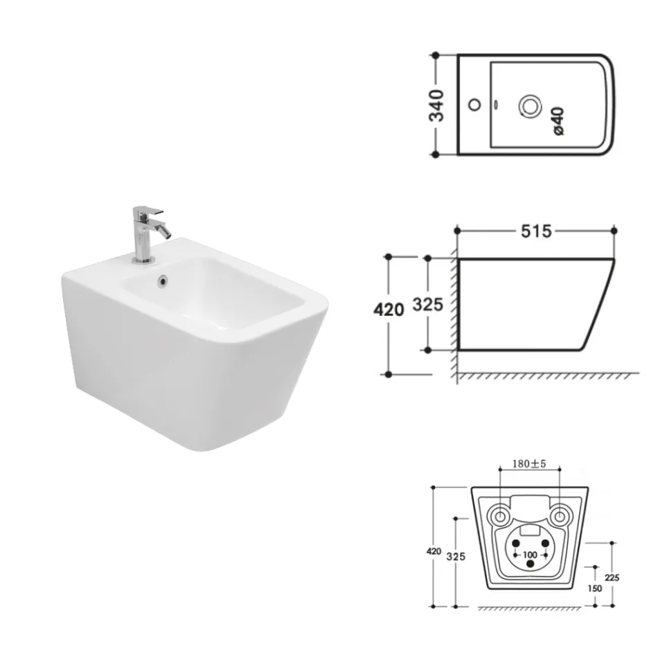 Væghængt bidet med ét hul i hvid keramik med et elegant moderne design - Giunco Viadurini