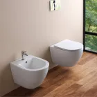 Væghængt bidet med ét hul i hvid keramik med moderne design - Ginepro Viadurini