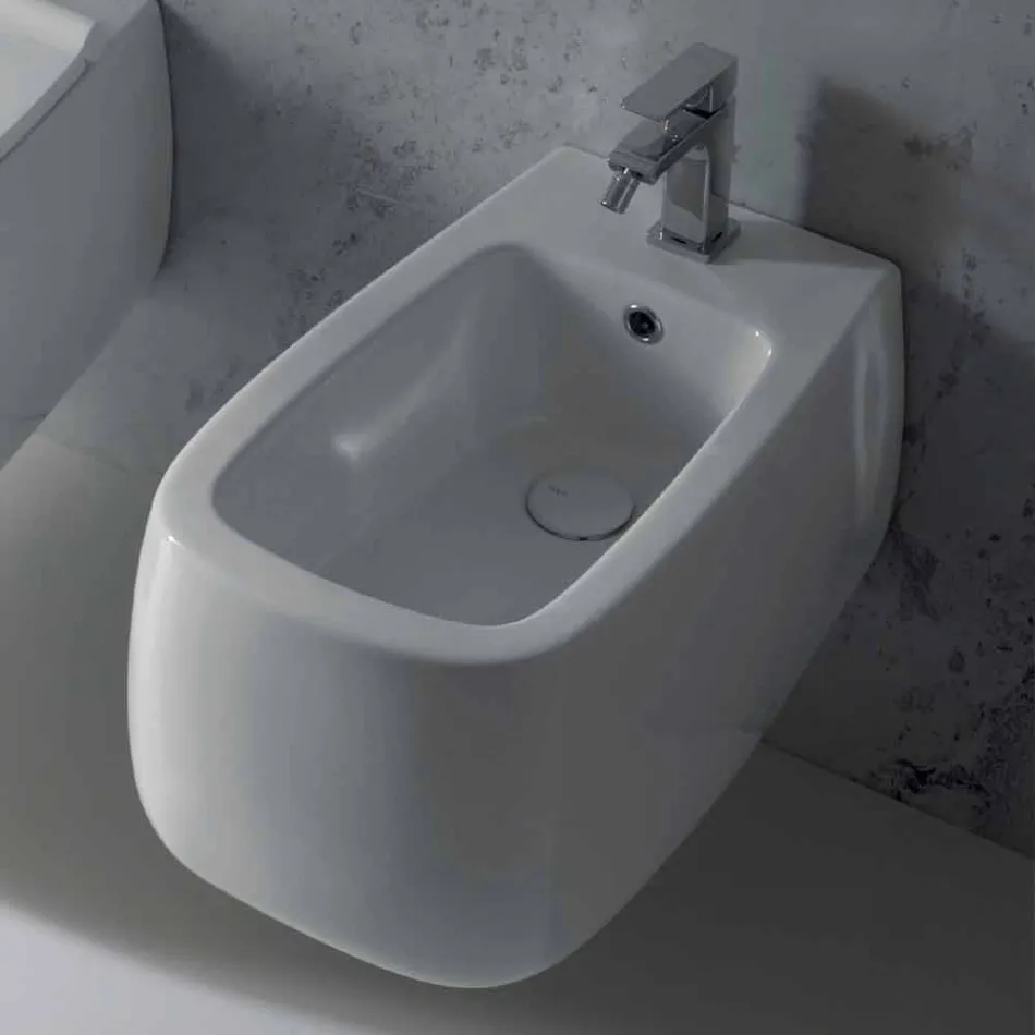 Design suspenderet bidet i hvid Gaiola keramik, lavet i Italien Viadurini