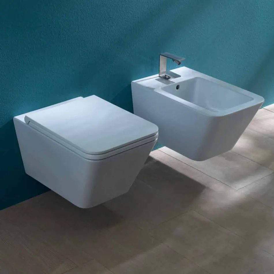 Hung bidet i keramisk design Sun Square 55x35cm, lavet i Italien Viadurini