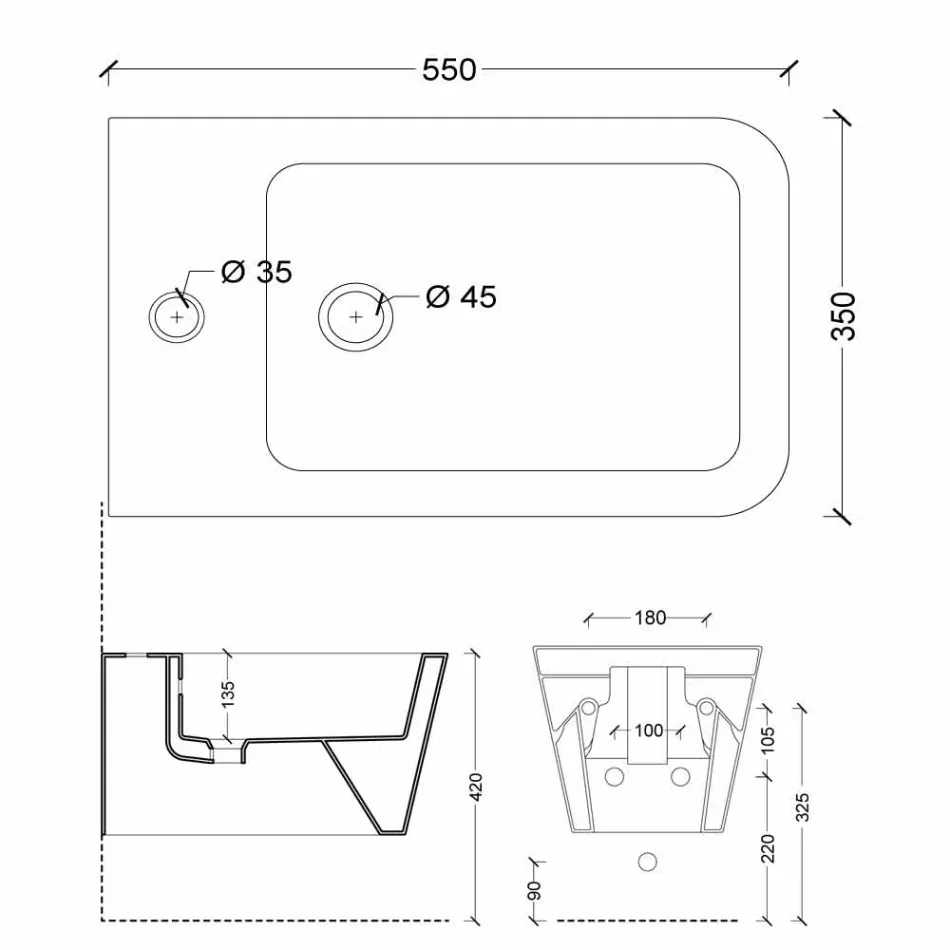 Hung bidet i keramisk design Sun Square 55x35cm, lavet i Italien Viadurini