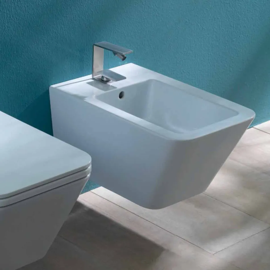 Hung bidet i keramisk design Sun Square 55x35cm, lavet i Italien Viadurini