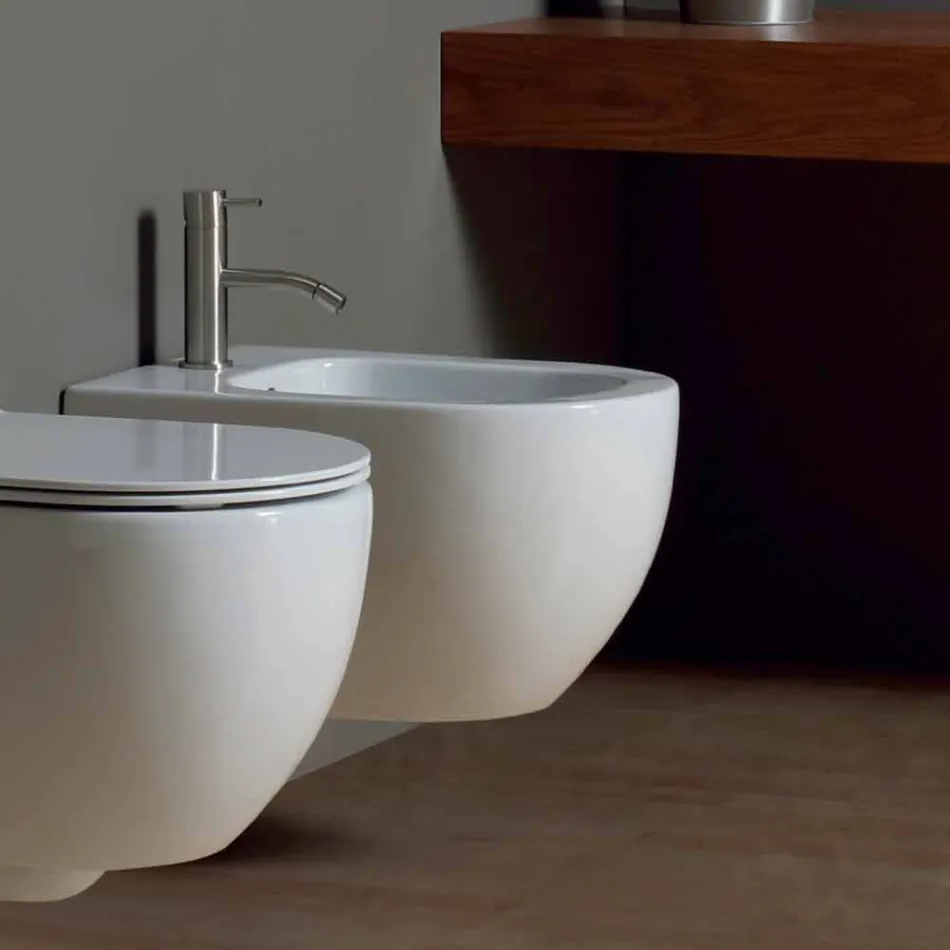 Bidet moderne affjedring hvid keramik stjerne 50x35cm Made in Italy Viadurini