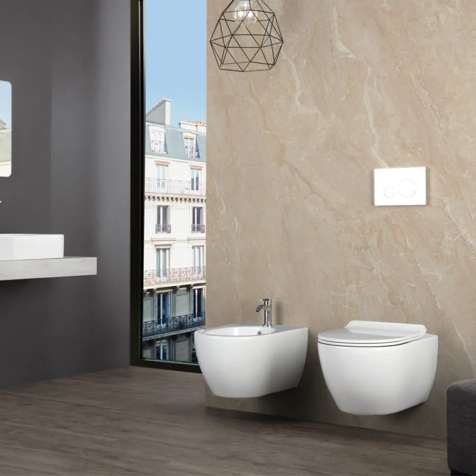 Aster - Væghængt bidet i slidstærk hvid keramik med et moderne design Viadurini