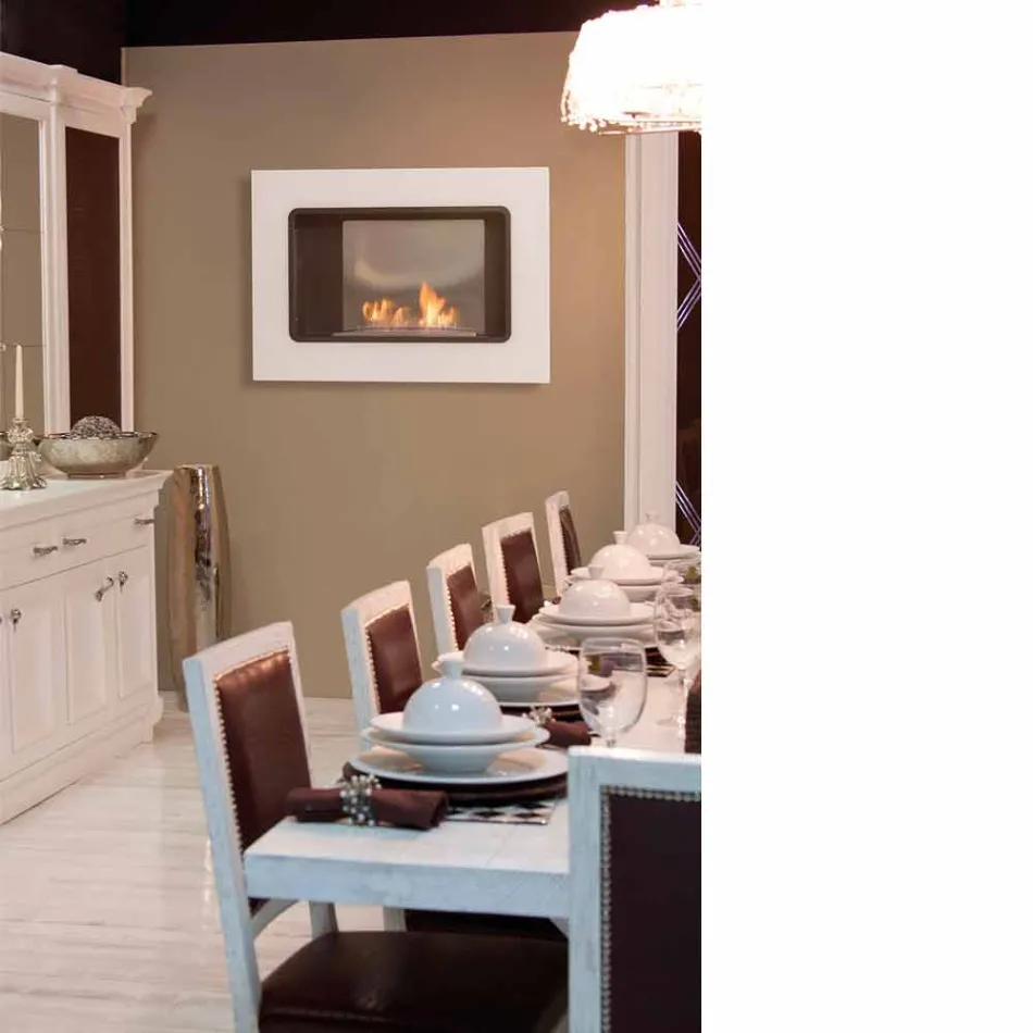 Hvid væg Bio-pejs med moderne design med Erica-glasindsats Viadurini