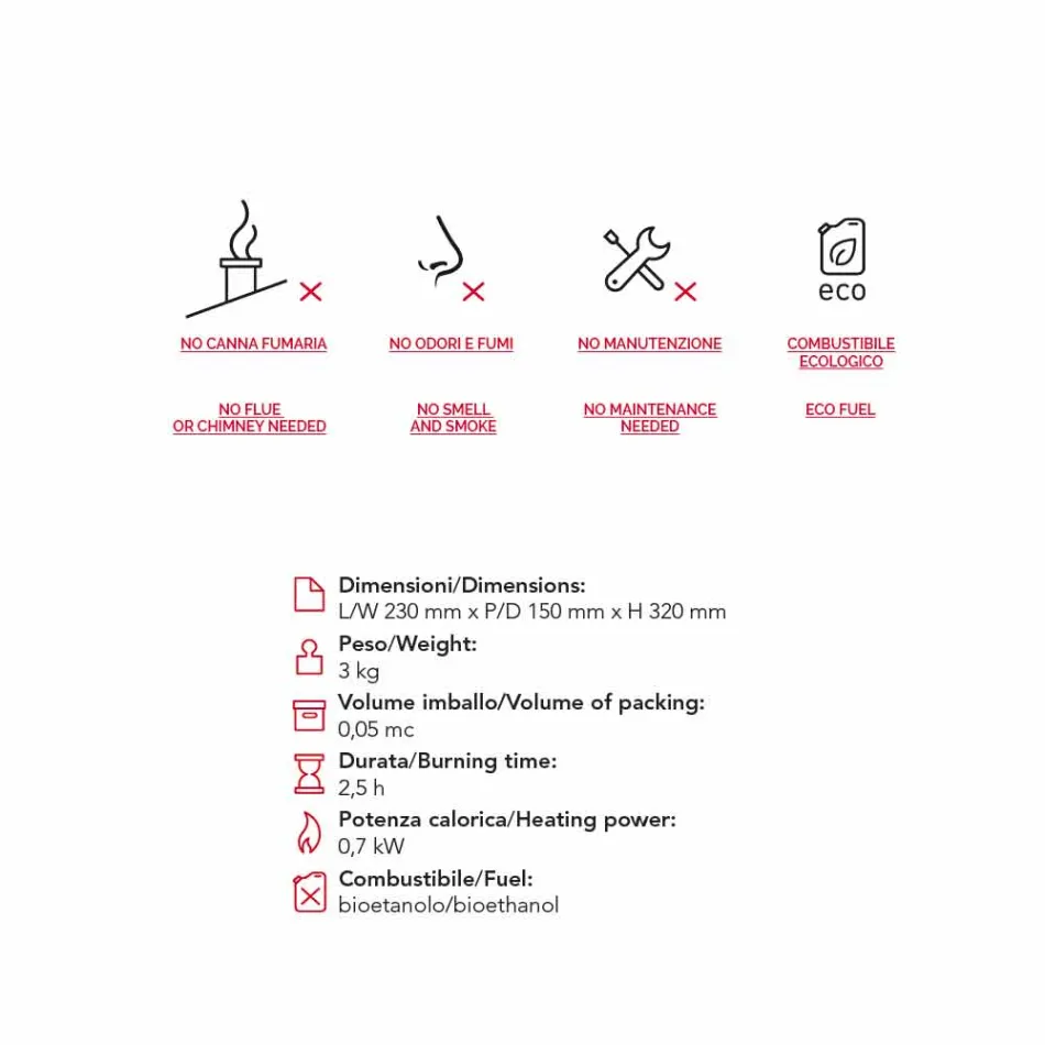 Biocamino bordplade med keramisk bioethanol og Curtis stål Viadurini