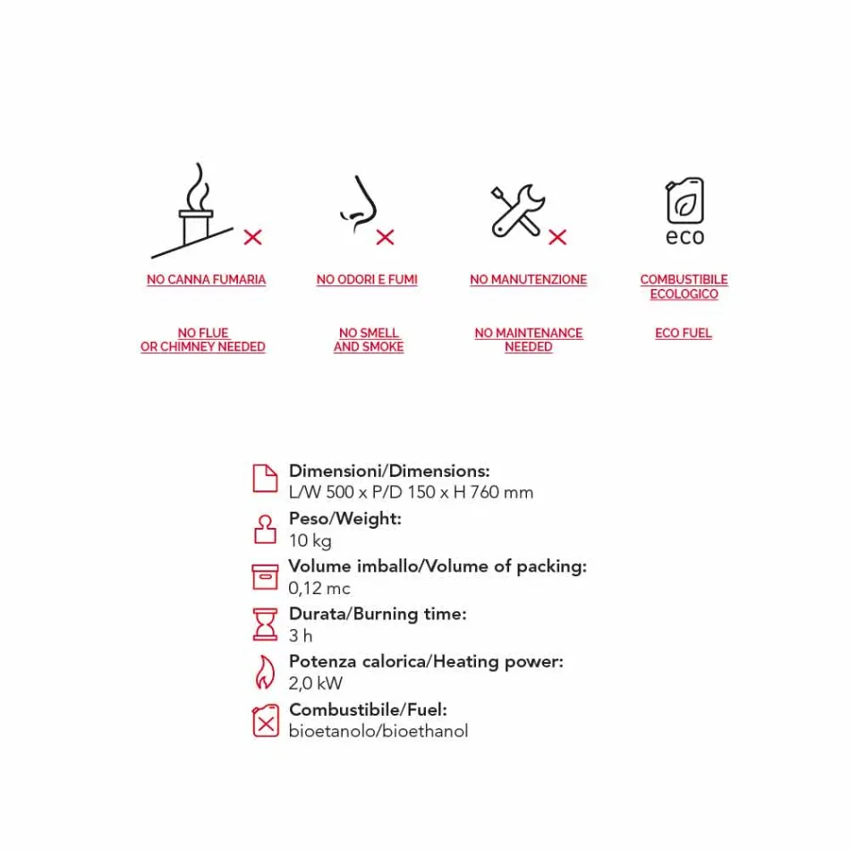 Biocamino Moderne Wall bioethanol til Joseph flamme form Viadurini