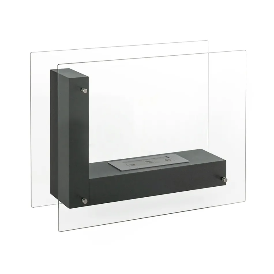 Gulv biopejs med dobbeltsidet struktur i glas og sort metal - Squillo Viadurini